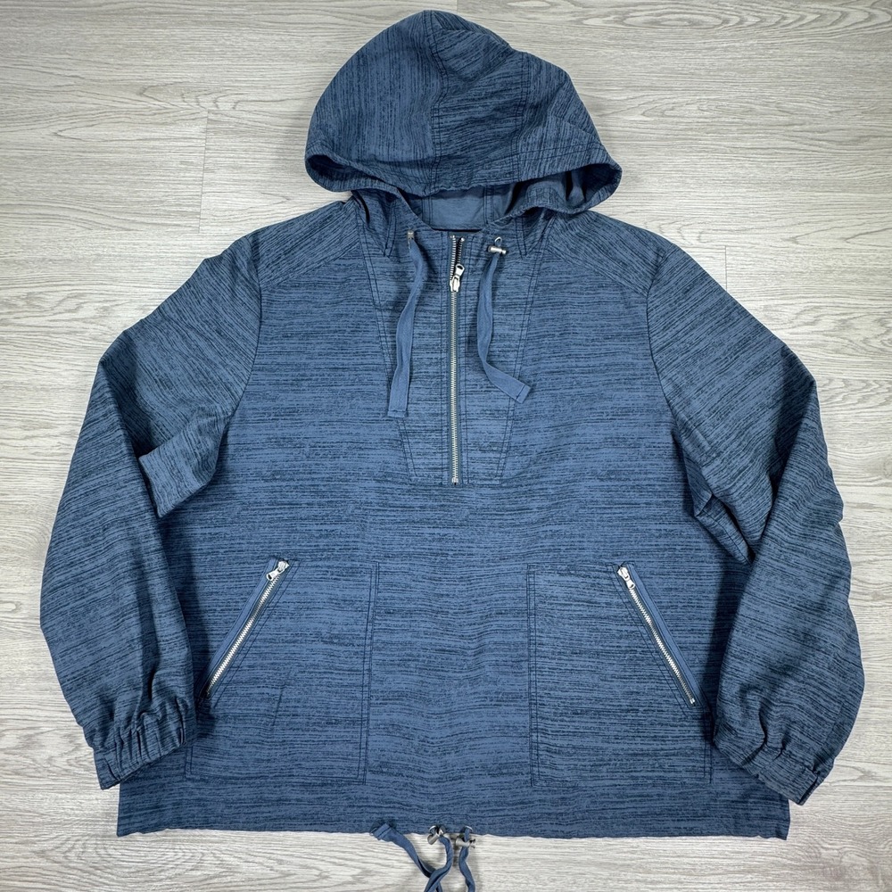 Lou & Grey Womens Anorak Jacket Blue XL Quarter Zip Hooded Space Dye Drawstring
